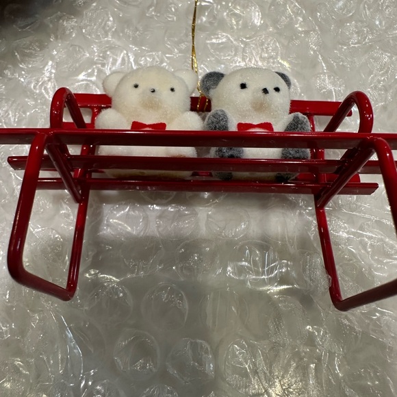 Avon Teddy Bear Collection Ornaments on bench with Red Bows - Picture 16 of 16